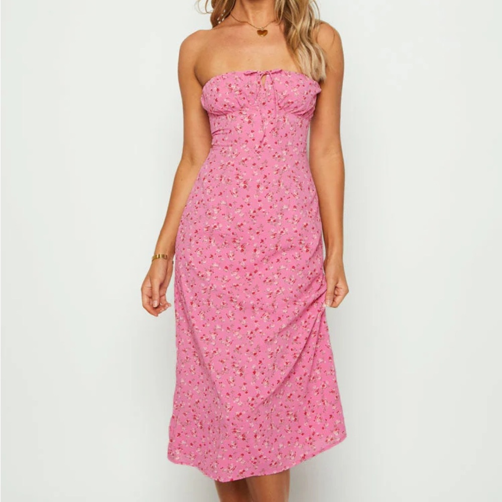 Beginning Boutique Pink Floral Midi Dress